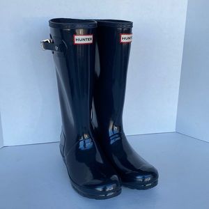 Hunter Original Kids Gloss Tall Navy Rain Boots